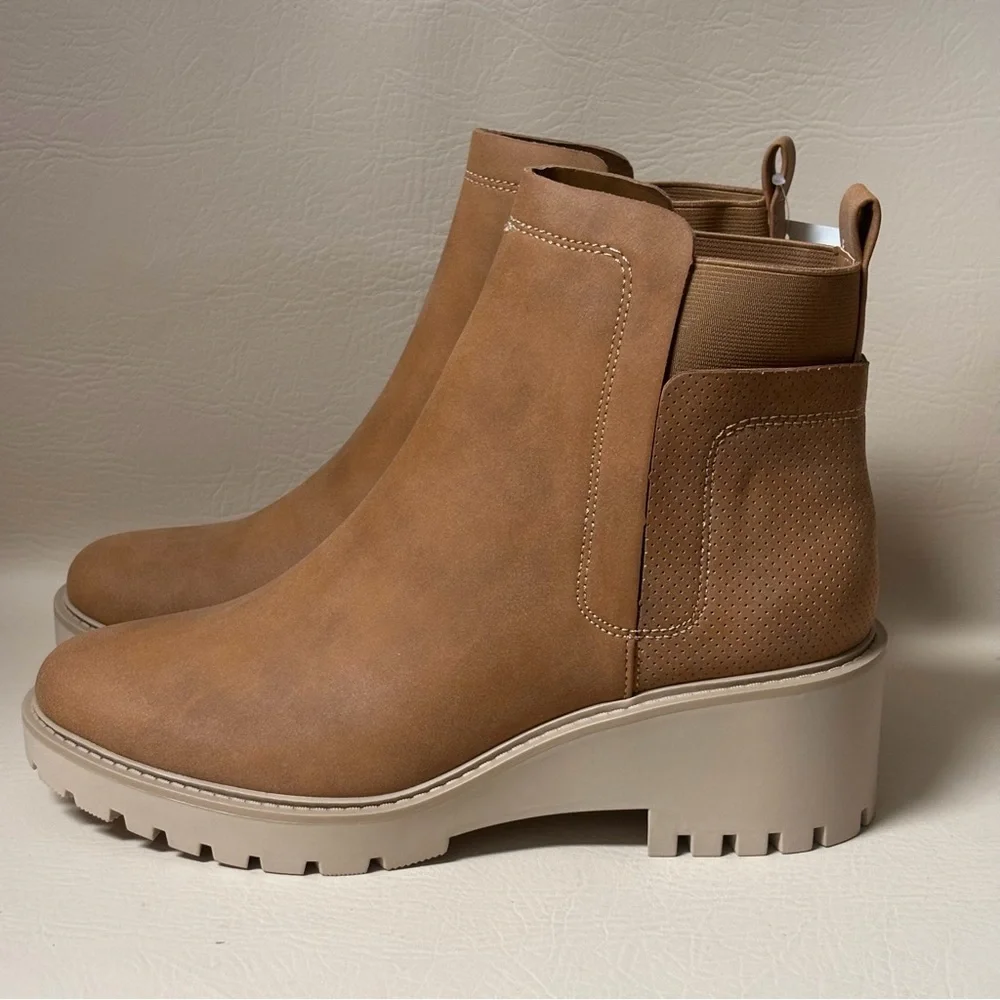 a.n.a Ankle Boots Booties Womens 11M Decoy Wedge Heel Cognac Brown NEW Boho Chic